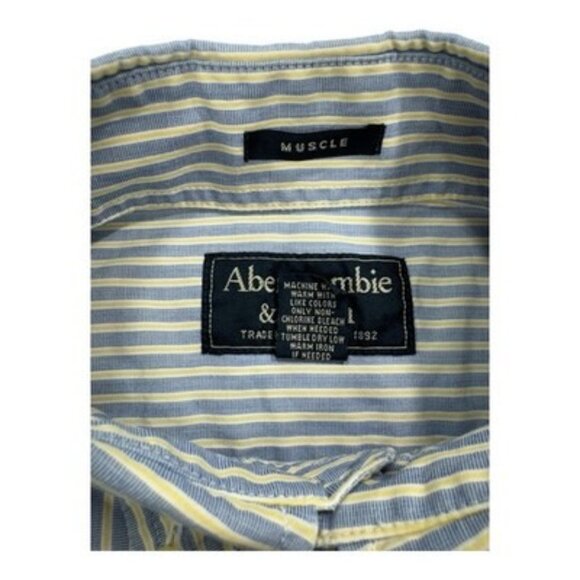 Abercrombie & Fitch Muscle Fit Shirt M Yellow Blue Stripe Button-Down Y2K Prep - Picture 4 of 11